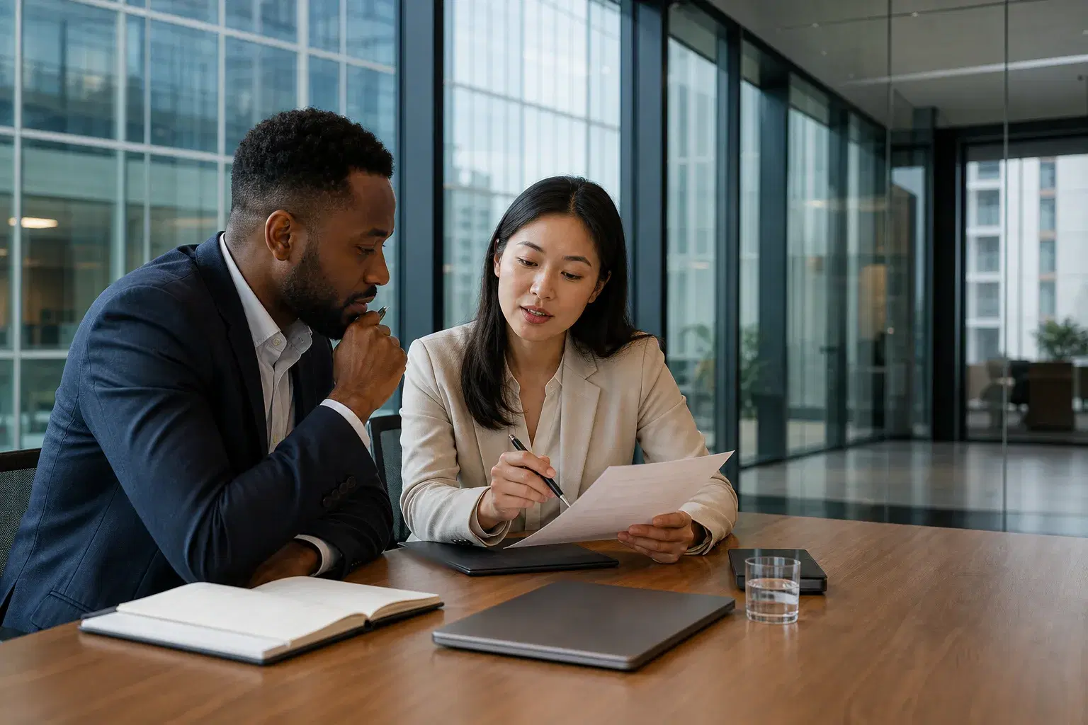 A recruiter and hiring leader reviewing structured candidate evidence