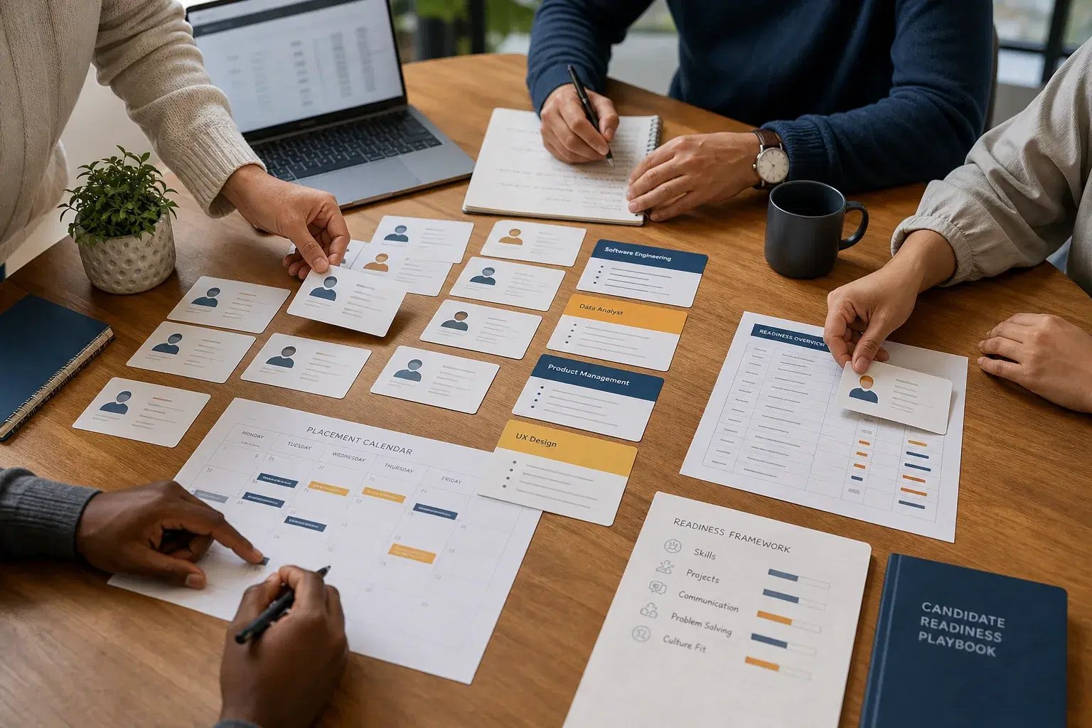 A university placement team organizing anonymized student readiness evidence